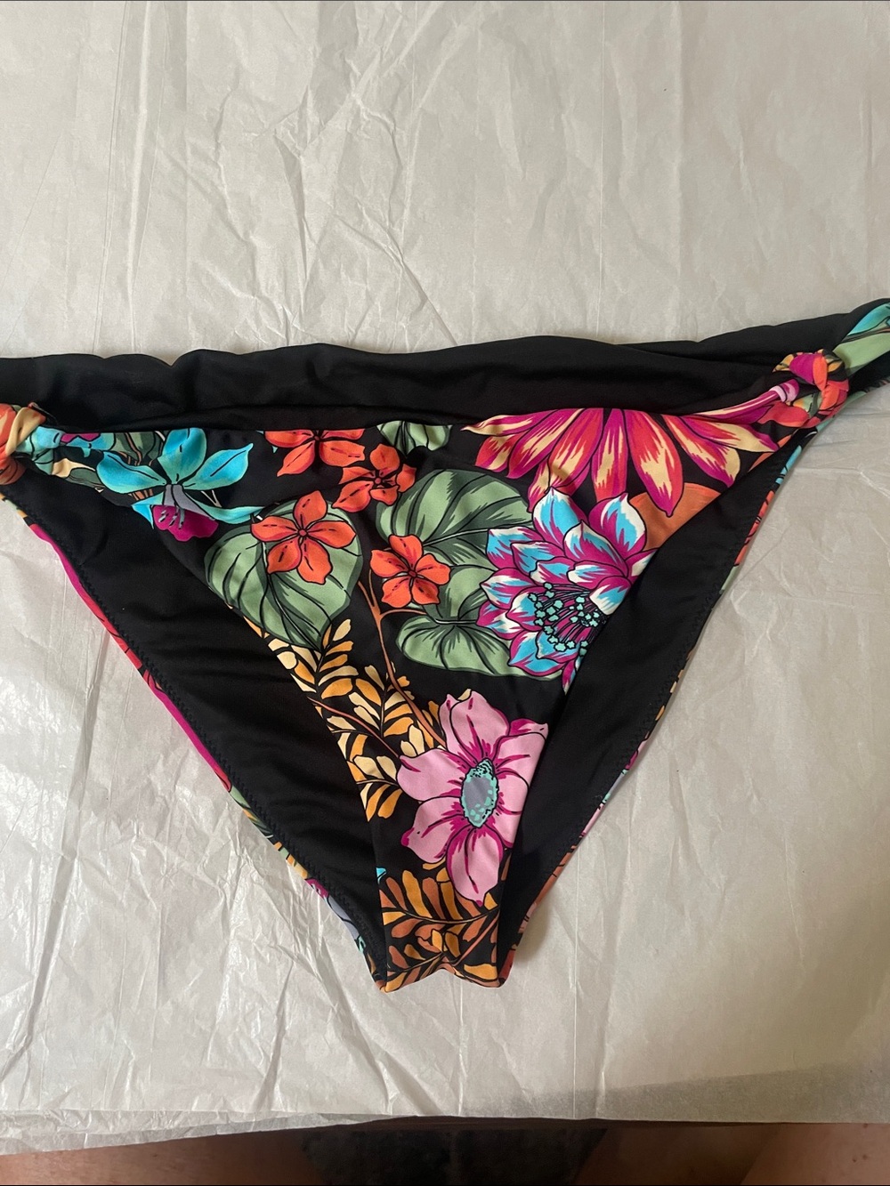 Black Floral Tie-Side Bikini Bottom - Women's Swim